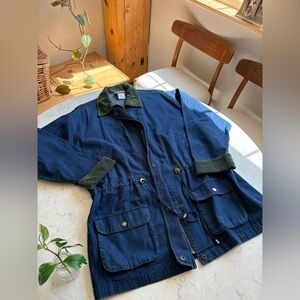 Vintage 90s Blue Denim Chore Jacket with Green Corduroy Collar